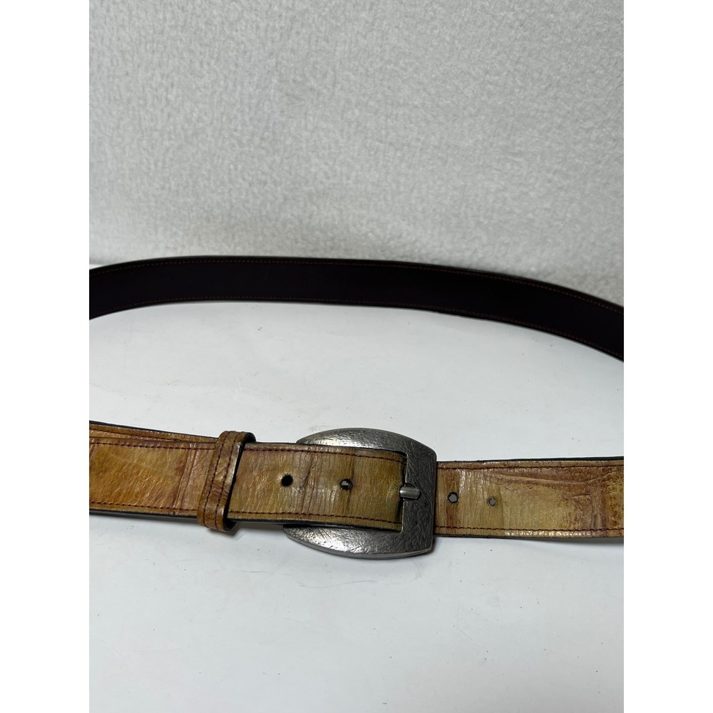 Moore & Giles Mens Belt Distressed Exotic Leather 42 Tan Brown Western USA Made